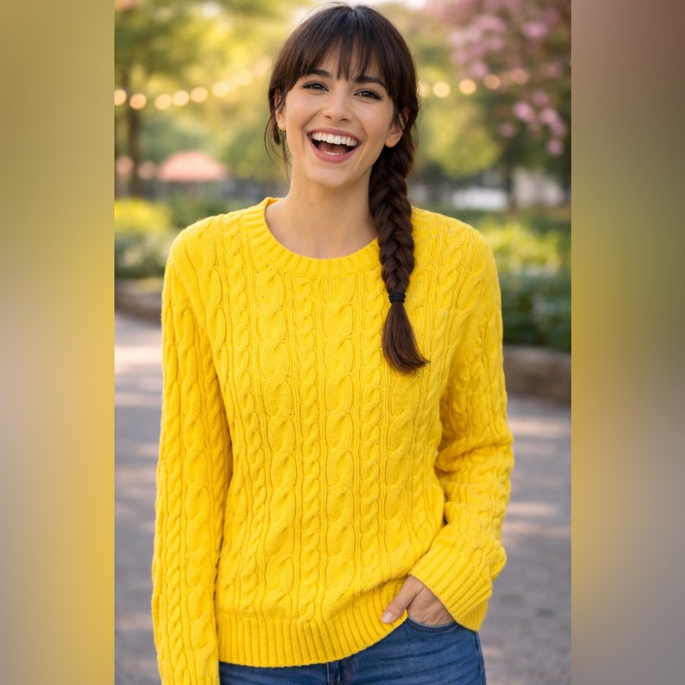 Vintage Lands' End Sunny Yellow Cable Knit Sweater
